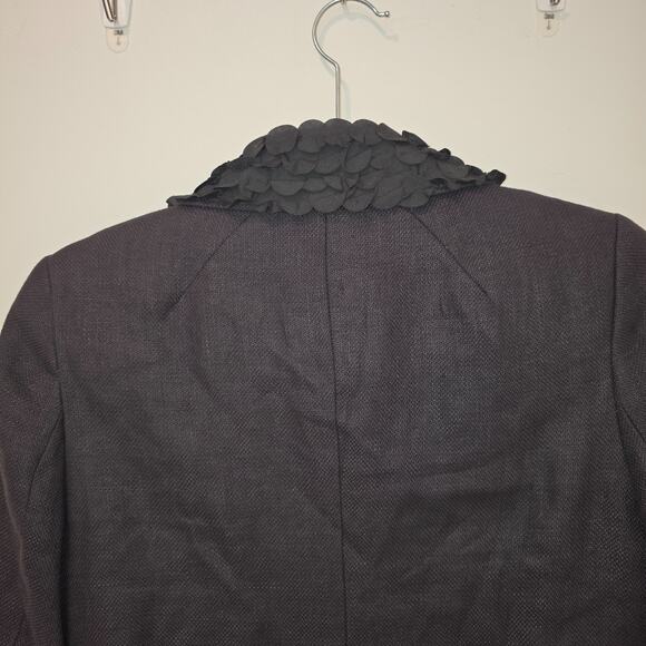 Boden Women 2 Linen Blazer Jacket Lined 3/4 Sleeve Gray Petal Collar Snap Button - Picture 6 of 8